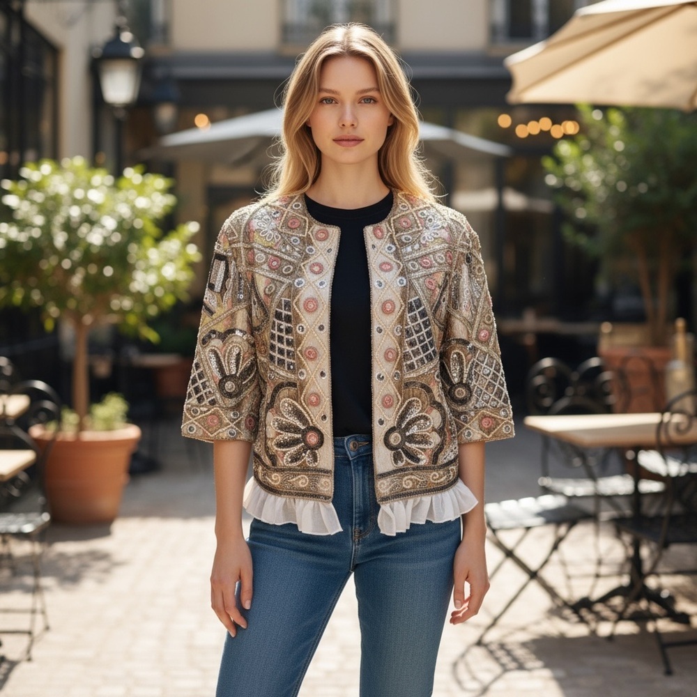 La Bellum Hillary Scott Embroidered Beaded Jacket XS